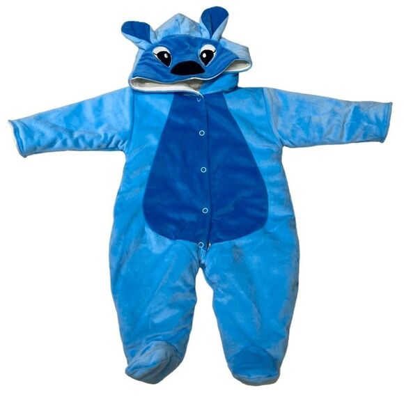 Adorable Warm Blue Hooded One Piece Bodysuit 100% Pima Infant Size 0-3 Months - Picture 1 of 9